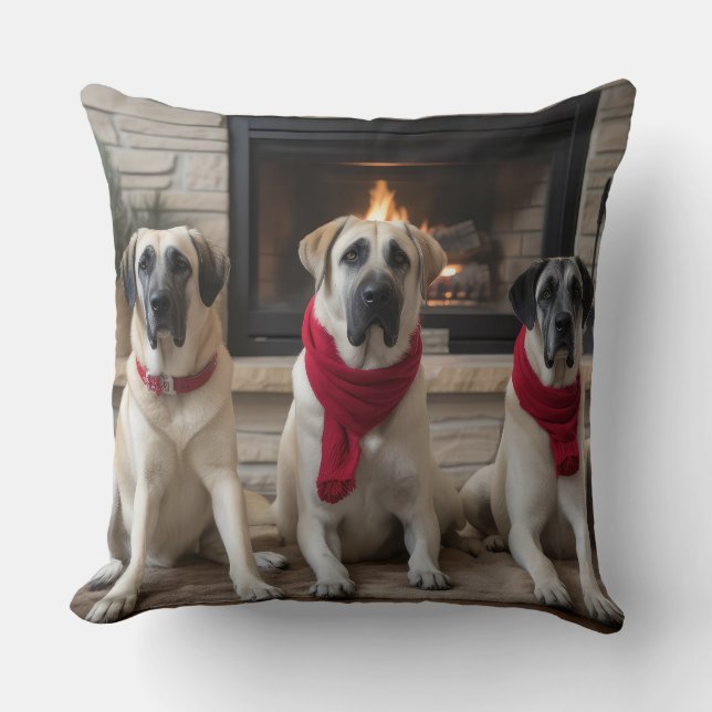 Anatolischer Schäferhund am Feuerplatz Weihnachten Kissen (Vorderseite)