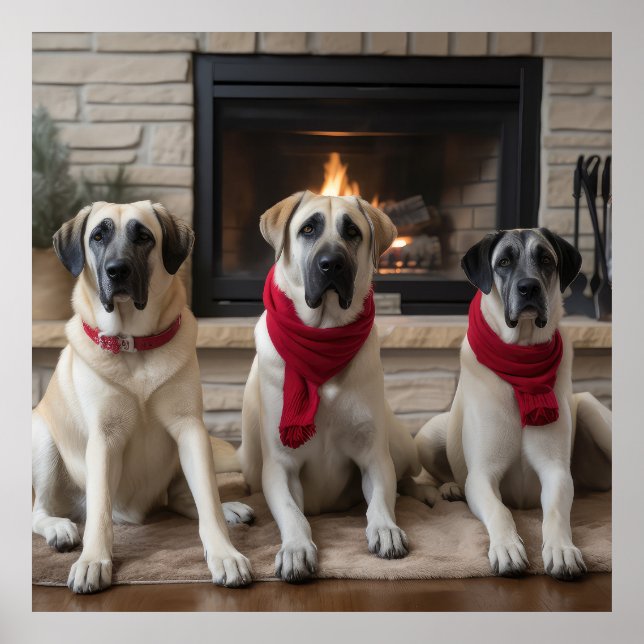 Anatolischer Schäferhund am Feuerplatz Weihnachten Poster (Vorne)
