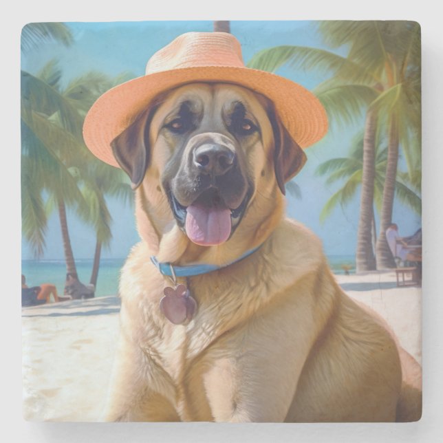 Anatolischer Schäferhund am Strand, Hundeliebhaber Steinuntersetzer (Vorderseite)