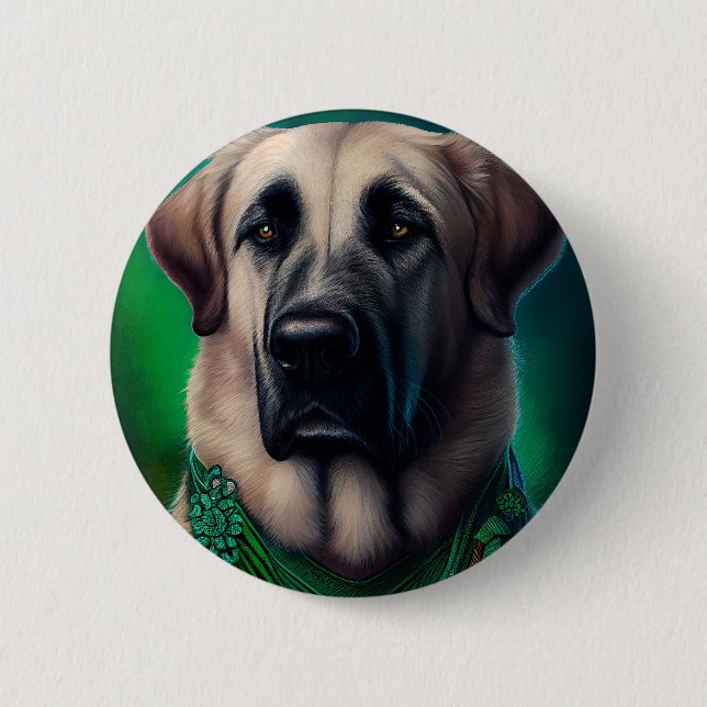 Anatolischer Schäferhund in St. Patrick's Day Dres Button (Vorderseite)