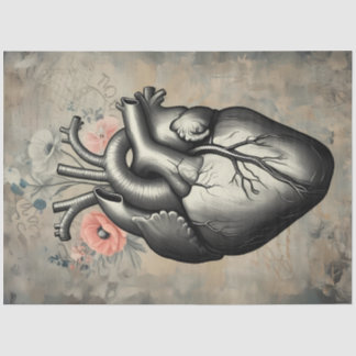 Anatomical Heart Floral Decoupage Paper Seidenpapier