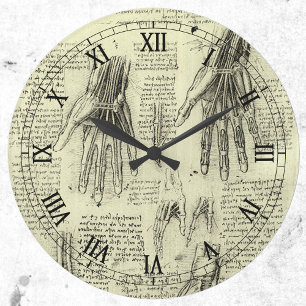 Anatomie der menschlichen Hand von Leonardo da Vin Große Wanduhr