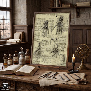 Anatomie der menschlichen Hand von Leonardo da Vin Poster