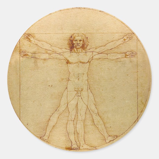 Anatomie des Menschen, Vitruvianischer Mensch von  Runder Aufkleber (Vorderseite)