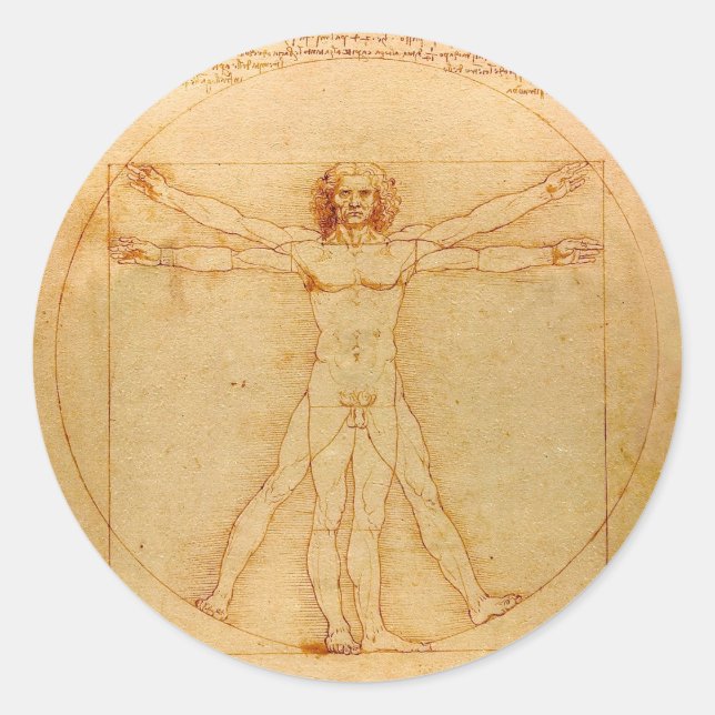 Anatomie des Menschen, Vitruvianischer Mensch von  Runder Aufkleber (Vorderseite)