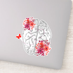 Anatomie des menschlichen Gehirns mit roten Blume Aufkleber