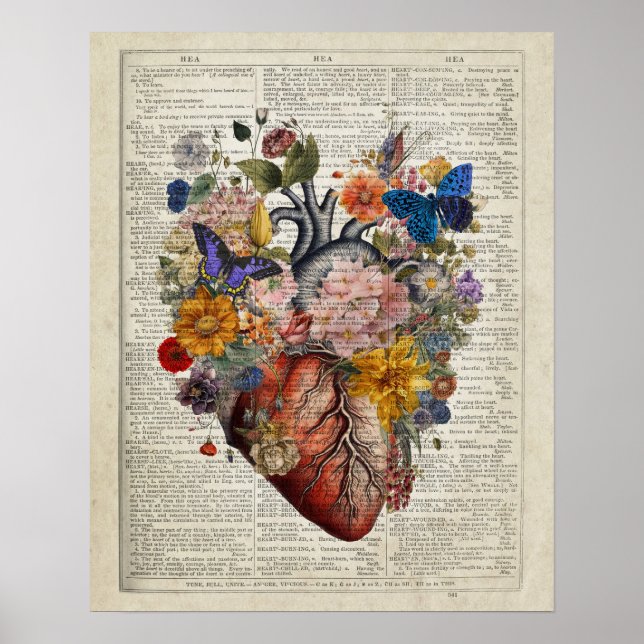 Anatomie des menschlichen Herzens mit Blume und Sc Poster (Vorne)
