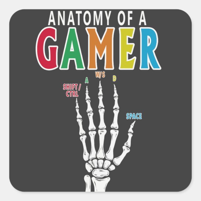 Anatomie D'Un Gamer Squelette Main Drôle Sticker (Devant)