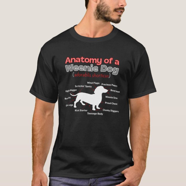 Anatomie eines Dackel Hundes, Dackel Teile Diagram T-Shirt (Vorderseite)