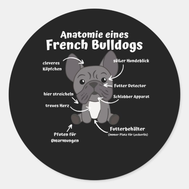 Anatomie eines französischen Bulldoggen-Hundes Runder Aufkleber (Vorderseite)