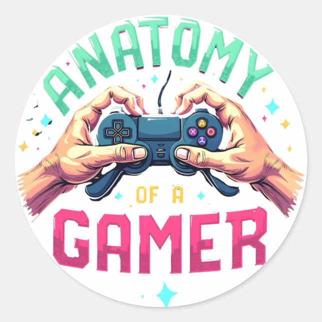 Anatomie eines Gamer-Aufklebers - Retro-Gamer-T-Sh Runder Aufkleber (Vorderseite)