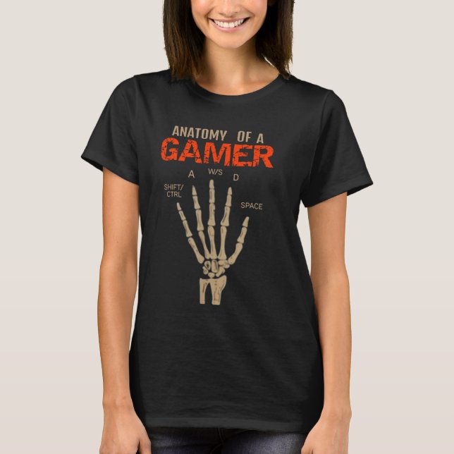 Anatomie eines Gamer Skeleton Hand Keyboard T - Sh T-Shirt (Vorderseite)