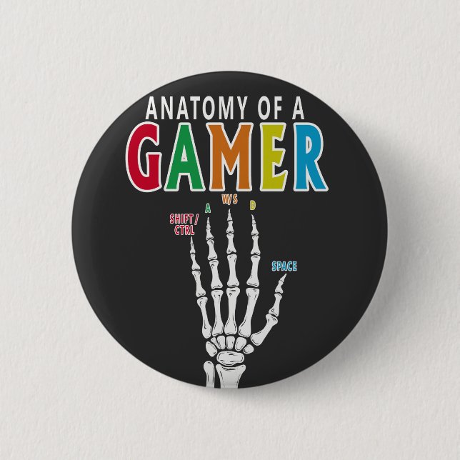 Anatomie eines Gamer Skeletons Hand Funny Button (Vorderseite)