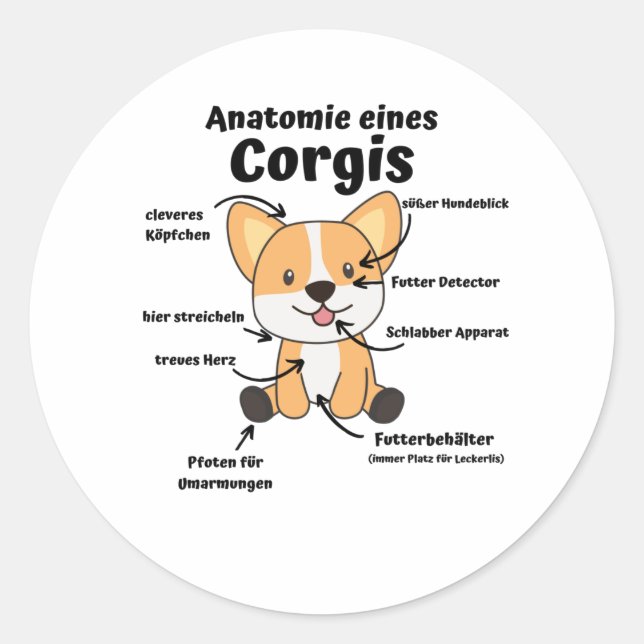 Anatomie eines korgischen Niedlichen Hundes Funny  Runder Aufkleber (Vorderseite)