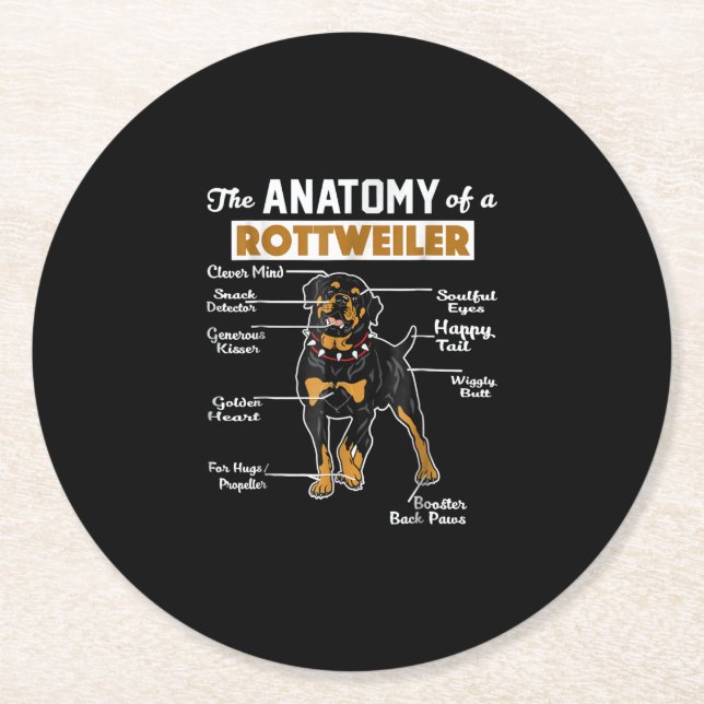 Anatomie eines Rottweilers Runder Pappuntersetzer (Vorderseite)