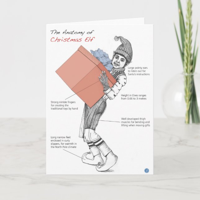 Anatomie eines Weihnachtselfs Feiertagskarte (Vorderseite)