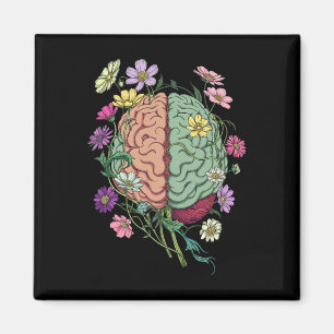 Anatomie Gehirn Blumen Floral Psychische Gesundhei Magnet