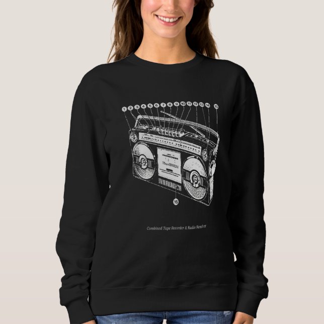 Anatomie von Boombox Retro 80er 90s Ghetto Blaster Sweatshirt (Vorderseite)