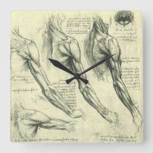 Anatomie von Leonardo da Vincis Arm und Schulter Quadratische Wanduhr