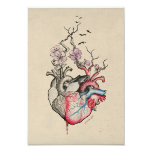 Anatomische Herzen der Liebekunst zwei mit Blumen Fotodruck