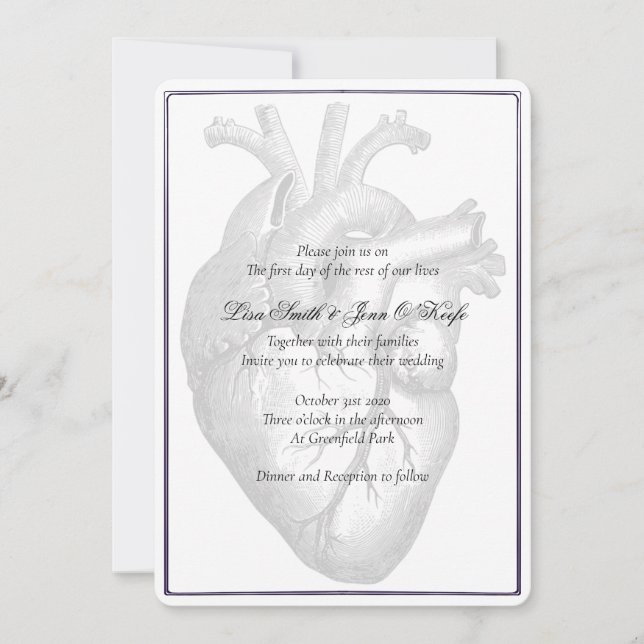 Anatomische Herzgotik-Hochzeitseinladungen Einladung (Vorderseite)