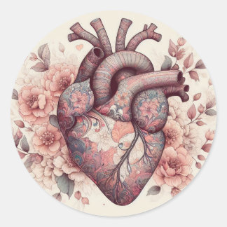 Anatomische Liebe: Ein blühendes menschliches Herz Runder Aufkleber