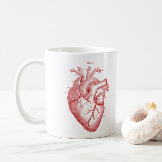 Anatomische Red Heart Vintag Print Coffee Tasse (Mit Donut)