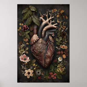Anatomischer Herz- und Blumenprint, Dark Academia Poster