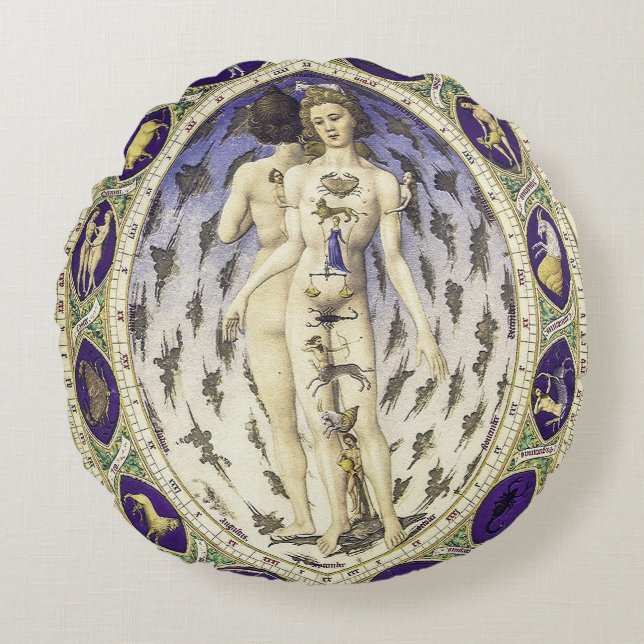Anatomischer Zodiac-Mensch Rundes Kissen (Vorderseite)