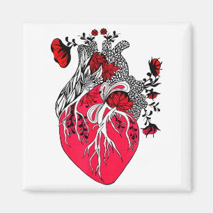 Anatomisches Herz blühende rote Blumen Valentinsta Magnet