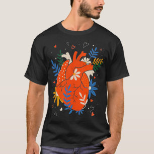 Anatomisches Herz mit Blume Menschliches Herz T-Shirt