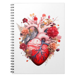Anatomisches Herz mit Blume Notizblock