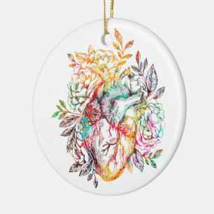 Anatomisches Herz mit Blumen Keramik Ornament