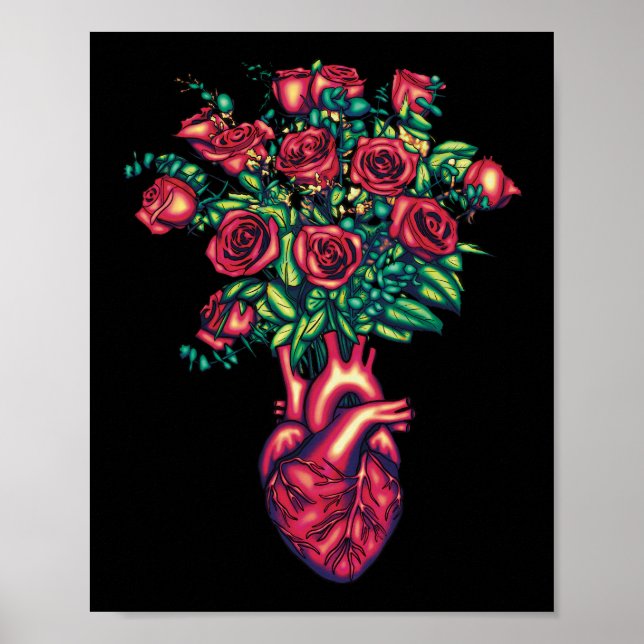 Anatomisches Herz mit Rose, Herzkrieger Poster (Vorne)