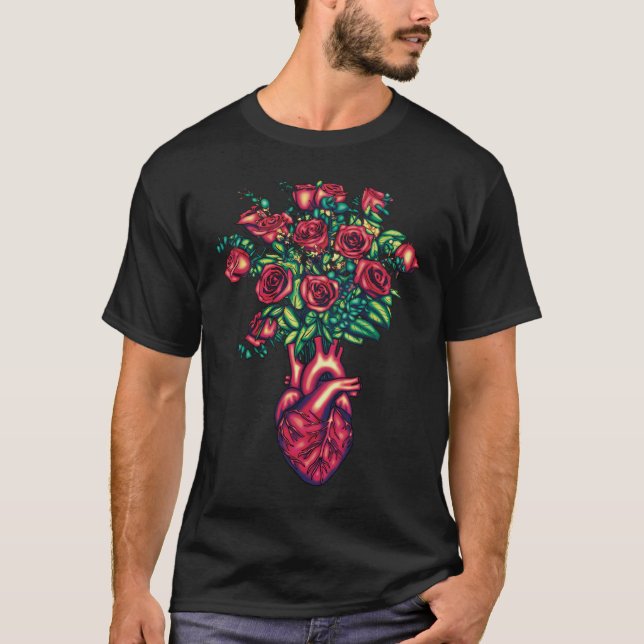 Anatomisches Herz mit Rose, Herzkrieger T-Shirt (Vorderseite)