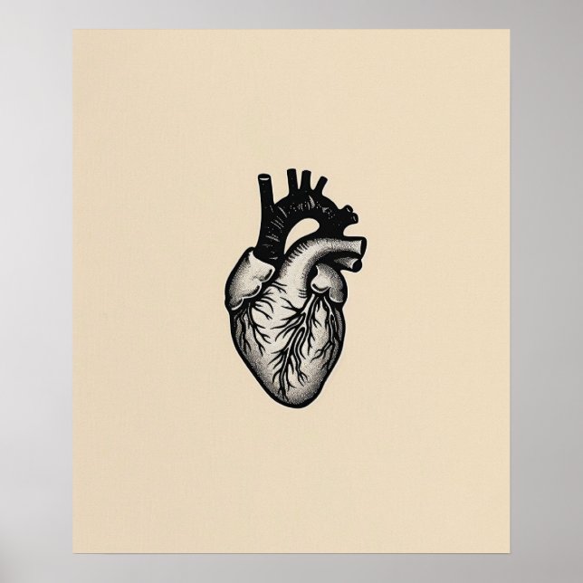 Anatomisches Herz Moderne schwarz-minimalistische  Poster (Vorne)