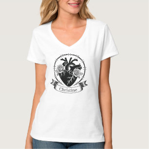 Anatomisches Herz-Tattoo: Schwarz-Weiß-Design T-Shirt