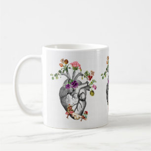 Anatomisches Herz und Blume Anatomischer Herzprin Kaffeetasse