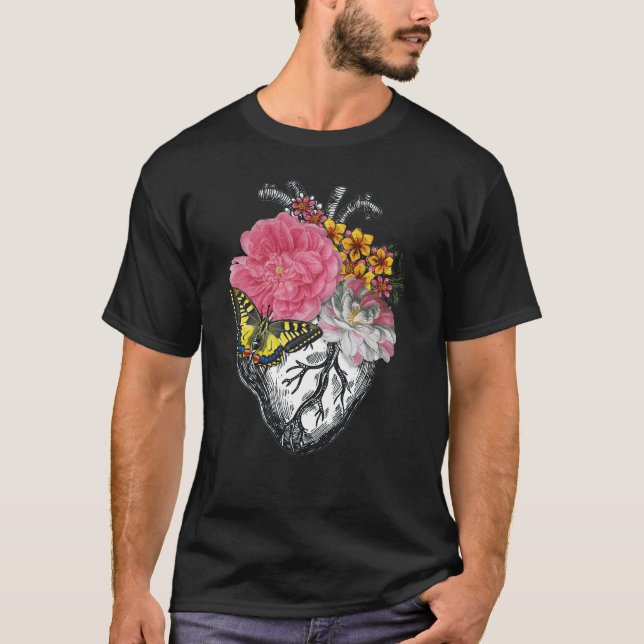 Anatomisches Herz und Blume zeigen Ihre Liebe T-Shirt (Vorderseite)