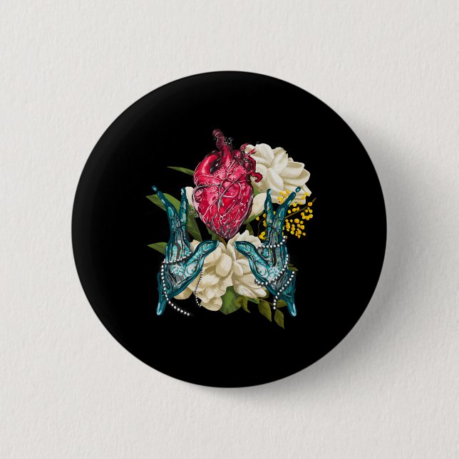 Anatomisches Herz und Blumen Doktor Valentin  Button (Vorderseite)