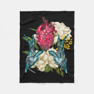 Anatomisches Herz und Blumen Doktor Valentine  Fleecedecke