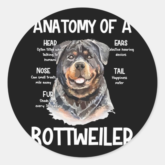 Anatomy Of A Rottweiler For Dog Lovers Runder Aufkleber (Vorderseite)