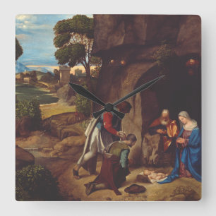 Anbetung der Hirten von Giorgione Quadratische Wanduhr