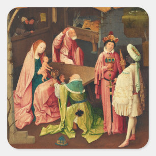 Anbetung der Könige von Hieronymus Bosch Quadratischer Aufkleber