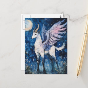Anbetungswürdige geflügelte Fantasy-Ziege Vollmond Postkarte