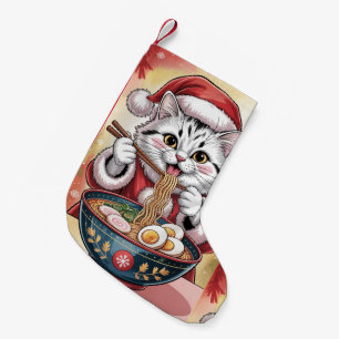 Anbetungswürdige Katze, die Ramen-Nudeln isst, Wei Kleiner Weihnachtsstrumpf