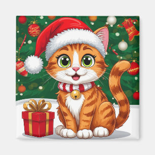 Anbetungswürdige Katze in Santa-Mütze mit Geschenk Magnet