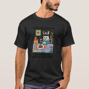 Anbetungswürdige Katze isst Spaghetti, Lustiger Pa T-Shirt