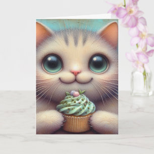 Anbetungswürdige Katze mit Katzenminze-Cupcake für Karte