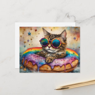 Anbetungswürdige Katze mit Schwimmhilfe auf Donut Postkarte